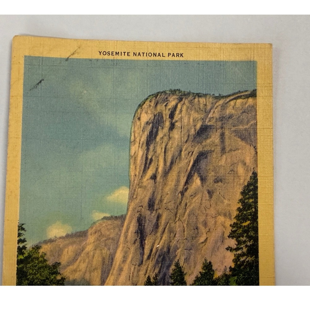 1941 Yosemite National Park El Capitan Linen Postcard Camp Curry Postmark 317 - Picture 4 of 14